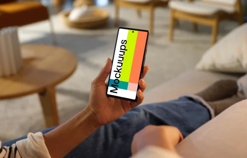 Female hand holding a Google Pixel 6 mockup