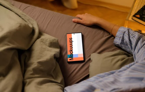 Female hand next to a Google Pixel 6 mockup