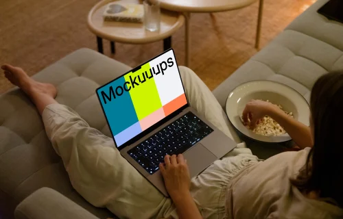 Female hand working on MacBook Pro mockup