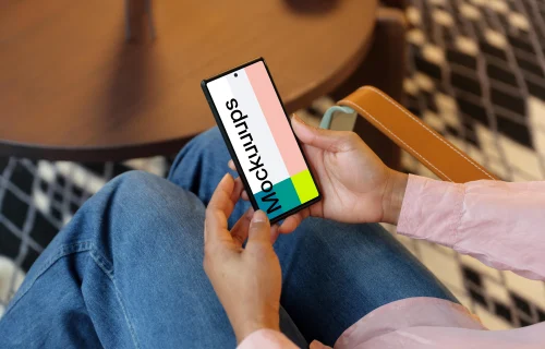 Female holding a Google Pixel mockup
