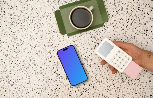 Free Smartphone Mockup with Credit Card Terminal
