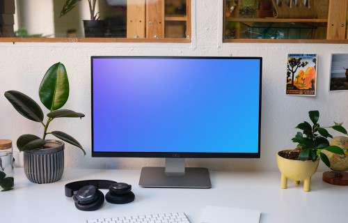 Front view of Dell display mockup on white table