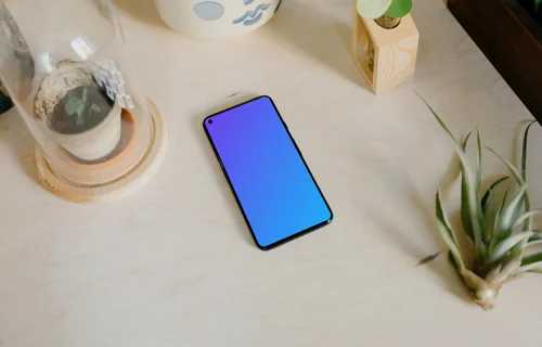 Google Pixel 5 mockup beside a white vase