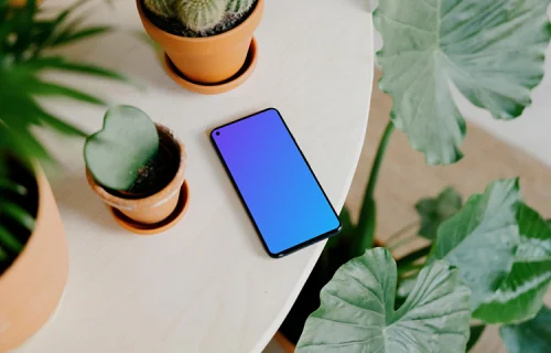 Google Pixel 5 mockup placed at the edge of a table