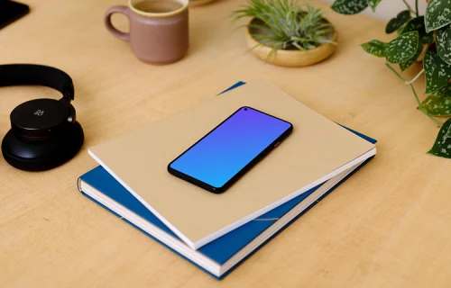 Google Pixel 5 mockup with a coffee at the side