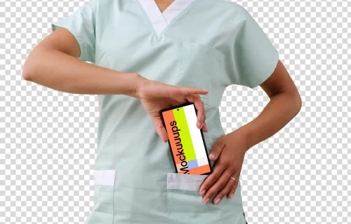 Google Pixel 6 mockup and feminine healthcare professional