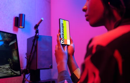 Google Pixel 6 mockup in a vibrant gaming setup