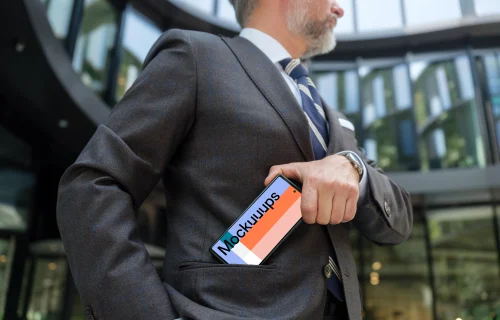 Google Pixel 6 mockup in businessman’s hand