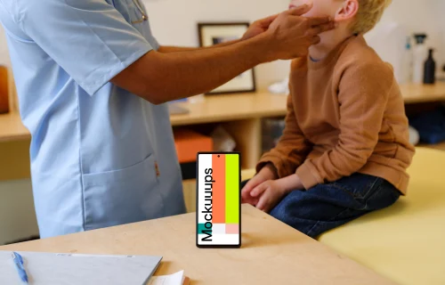 Google Pixel 6 mockup in the children's doctor's office