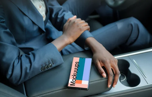 Google Pixel 6 mockup in the Tesla electric car