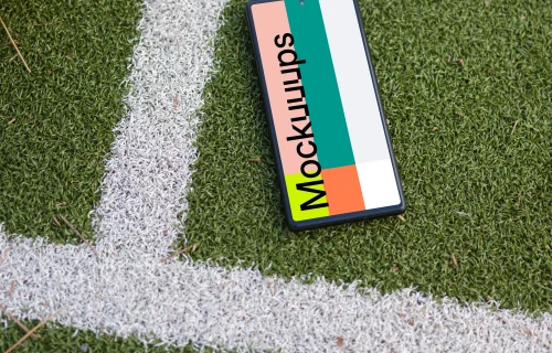 Google Pixel 6 mockup on the soccer field