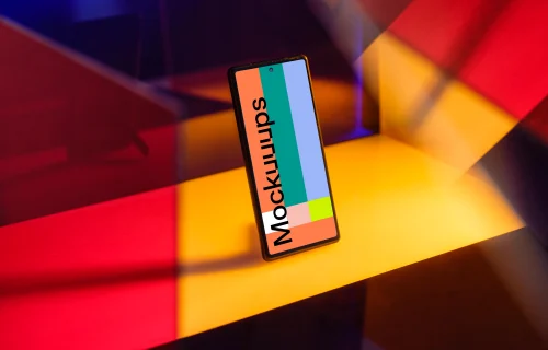 Google Pixel 6 mockup standing on a yellow pad