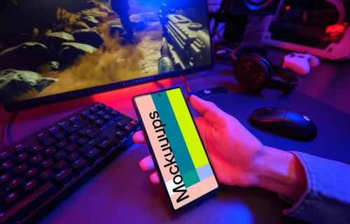 Google Pixel 6 mockup with a gaming setup