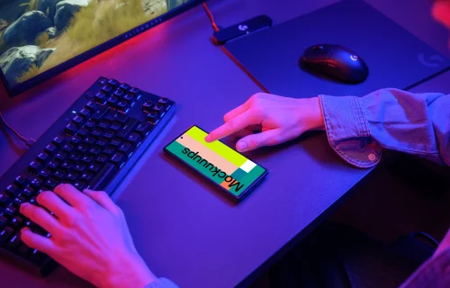 Google Pixel 6 mockup with gaming setup