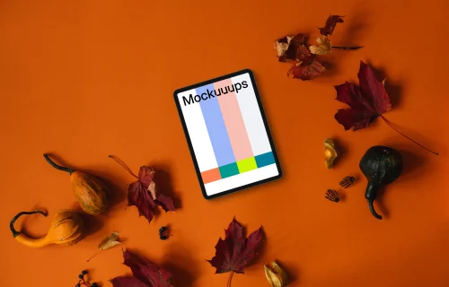 Halloween background mockup with a tablet