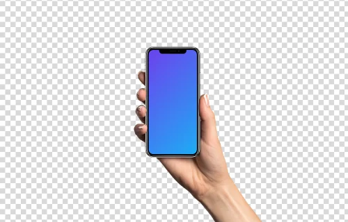 Hand holding iPhone X mockup (White skin)