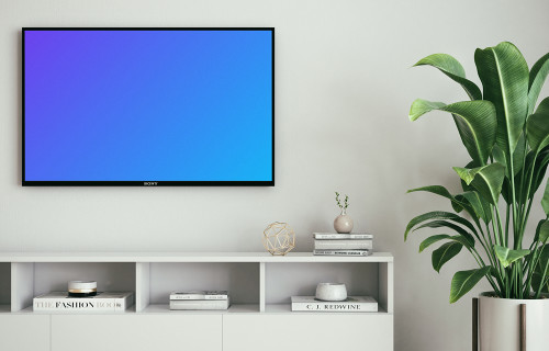 HD television mockup on a white wall