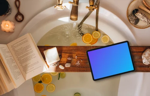 Healing bath ambiance with iPad mockup