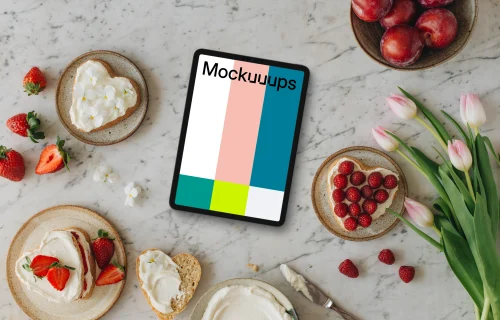 Heartwarming scene for Mother’s day with tablet mockup