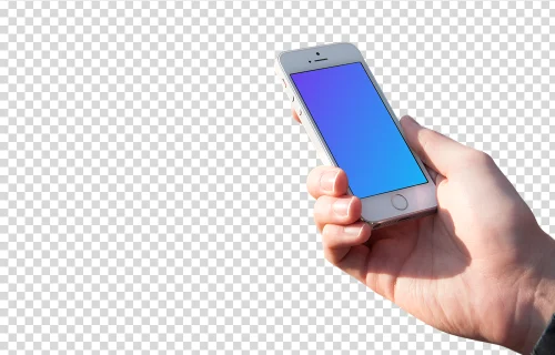 Holding iPhone SE mockup on editable background