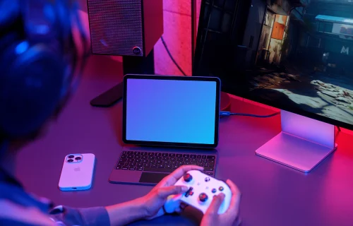iPad Air mockup in a gaming setup