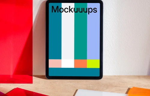 iPad Air mockup leaning on a white wall