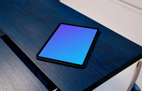 iPad Air mockup on a blue table mockup