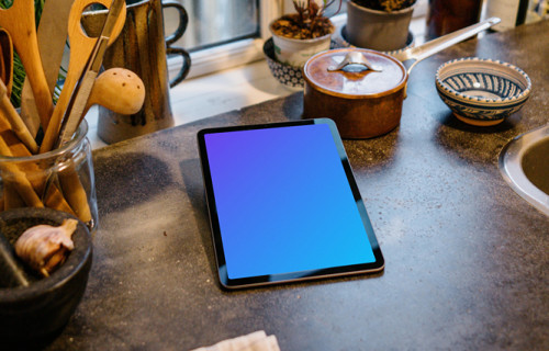 iPad Air mockup on a kitchen counter