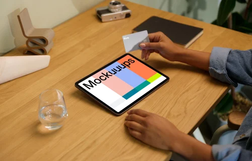 iPad Air mockup on a wooden desk