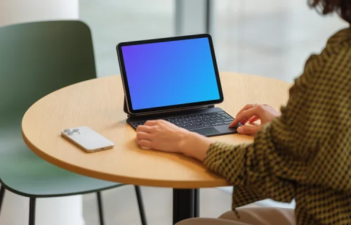 iPad Air Mockup with Keyboard on a Modern Office Table