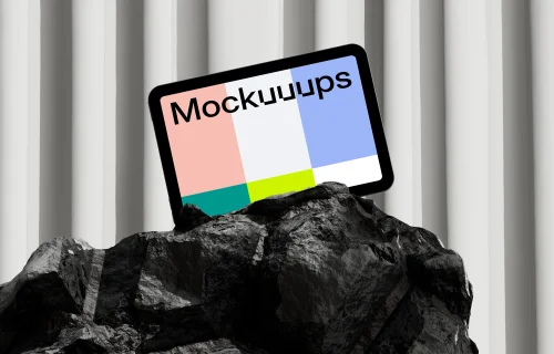 iPad Mini mockup on a rock
