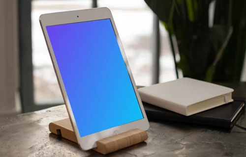 iPad Mini mockup on an wooden stand