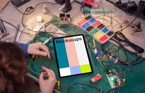 iPad mockup next to the cables