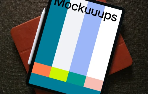 iPad mockup on a rug with an Apple pencil at the side