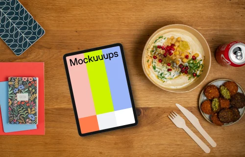 iPad mockup with Middle Eastern food
