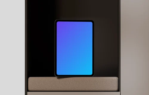 iPad Pro mockup on a modern shelf