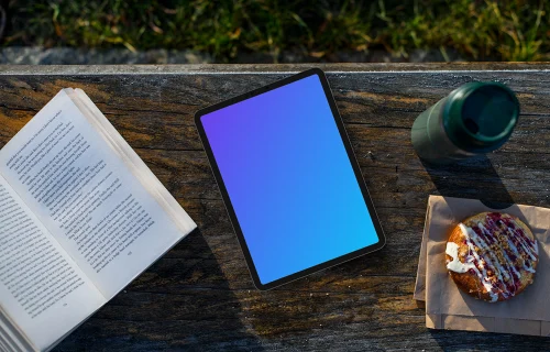 iPad Pro mockup on the outdoor bench