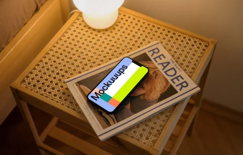 iPhone 13 mockup on magazine