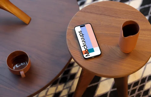 iPhone 14 Pro mockup on a side table