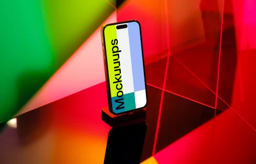 iPhone 14 Pro mockup with colorful background