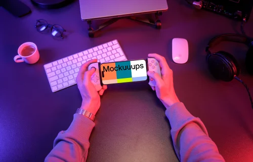 iPhone 15 Pro mockup for gaming with handheld controller