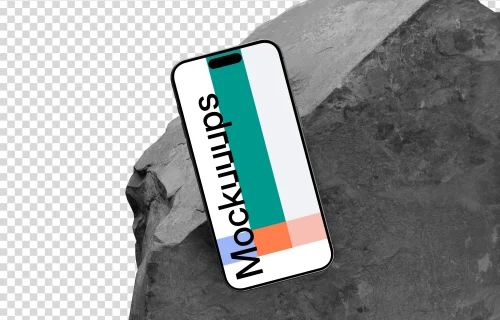 iPhone 15 Pro mockup on textured rock surface