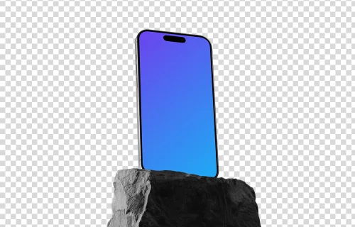 iPhone 15 Pro mockup on textured stone with dramatic shadow