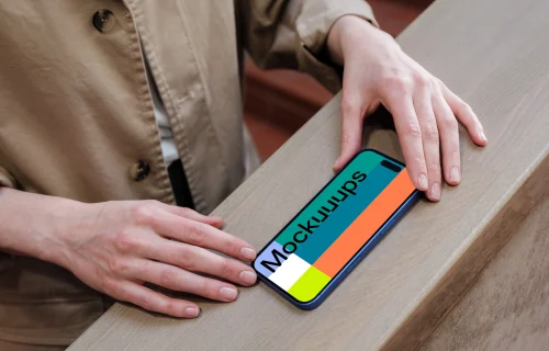 iPhone 16 Ultramarine mockup in an industrial setting