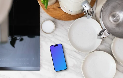 iPhone mockup in the aesthetic kitchen