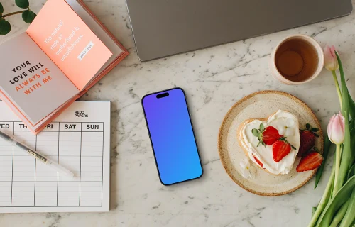 iPhone mockup in the center of Mother’s Day setup