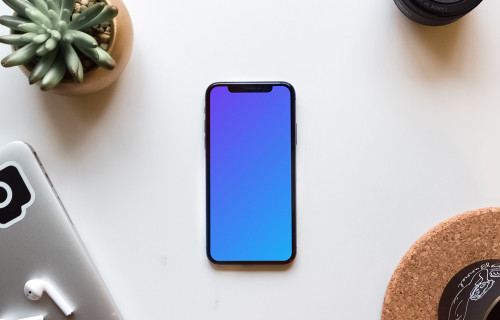 iPhone X Space Gray mockup on white table