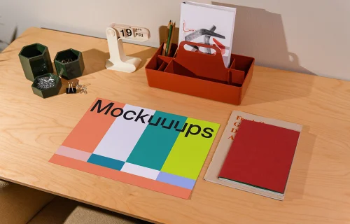 Landscape A3 mockup on an organized office desk