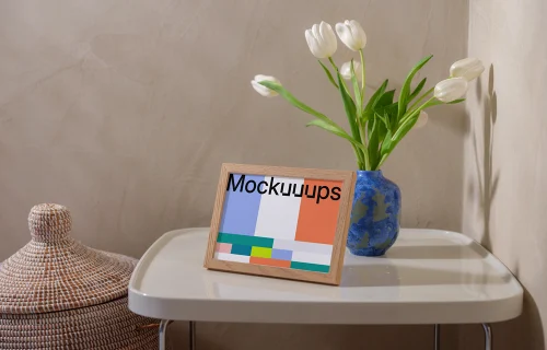 Landscape A5 mockup on a decorative table