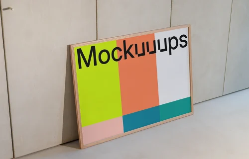 Landscape B1 mockup leaning on a minimalist cabinet
